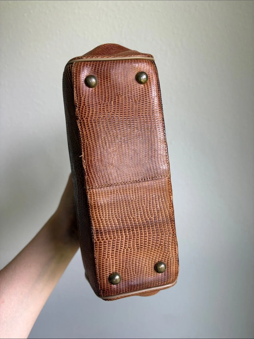Sterling USA Vintage-Style Brown Textured Genuine Lizard Leather Hand Bag